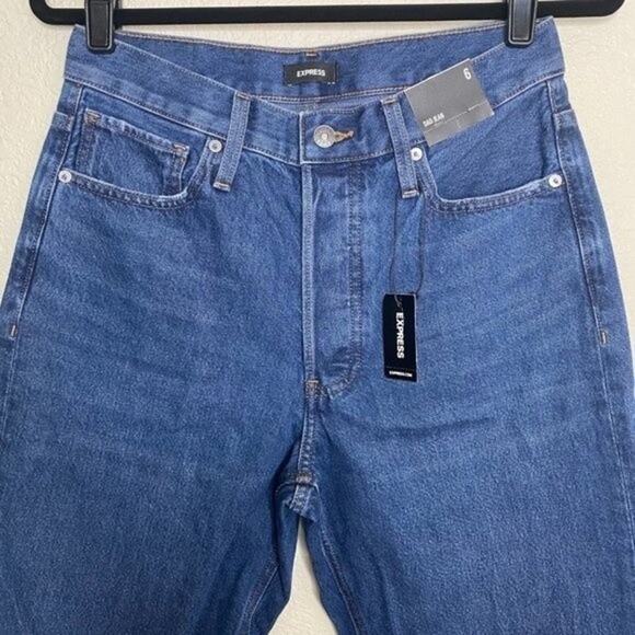 Express NWT Dark Wash 100% Cotton Dad Jean 6 - Picture 2 of 8
